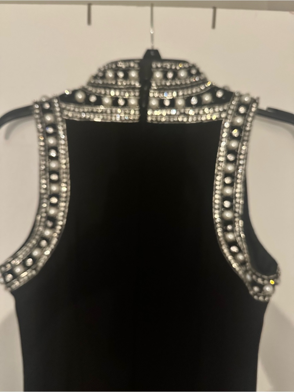Sleeveless Black Midi Dress with Jewel-Embellished Mock Neck - Picture 2 of 8
